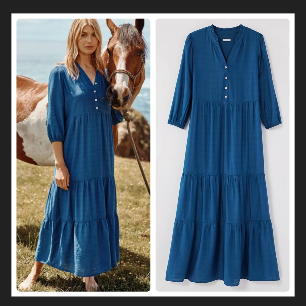 J.Jill Ruffled-neckline Tiered Maxi Dress In Oceanic